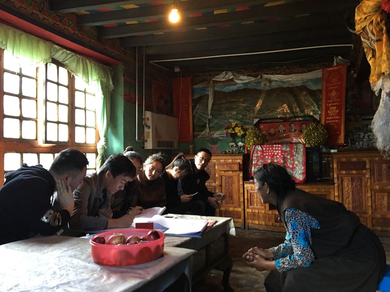 调研组成员洛桑平措、张帅等在藏民家访谈